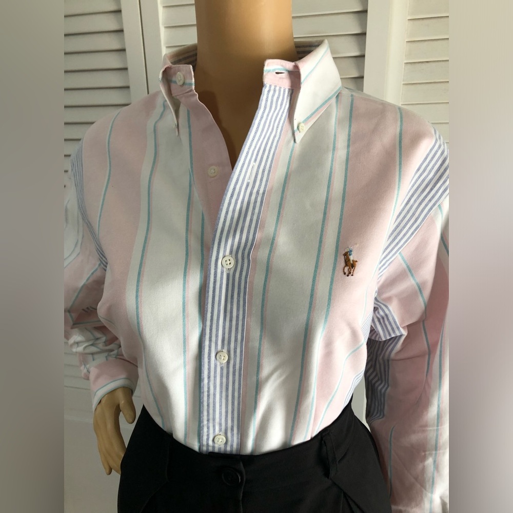 Ralph Lauren Pastel Pink, White oaxford & Light Blue Striped Button-Down Shirt